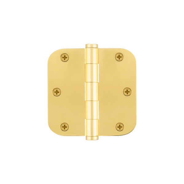 4" Button Tip Residential Hinge with Square Corners in Satin Brass