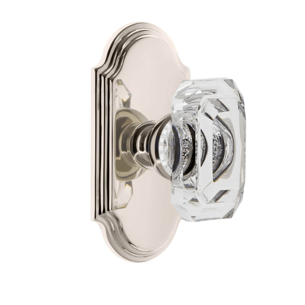 Arc Short Plate with Baguette Clear Crystal Knob in Polished Nickel