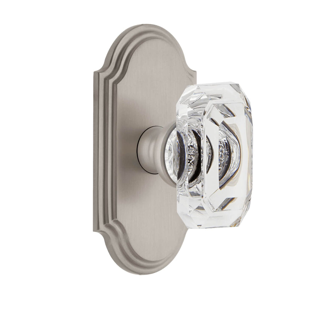 Arc Short Plate with Baguette Clear Crystal Knob in Satin Nickel