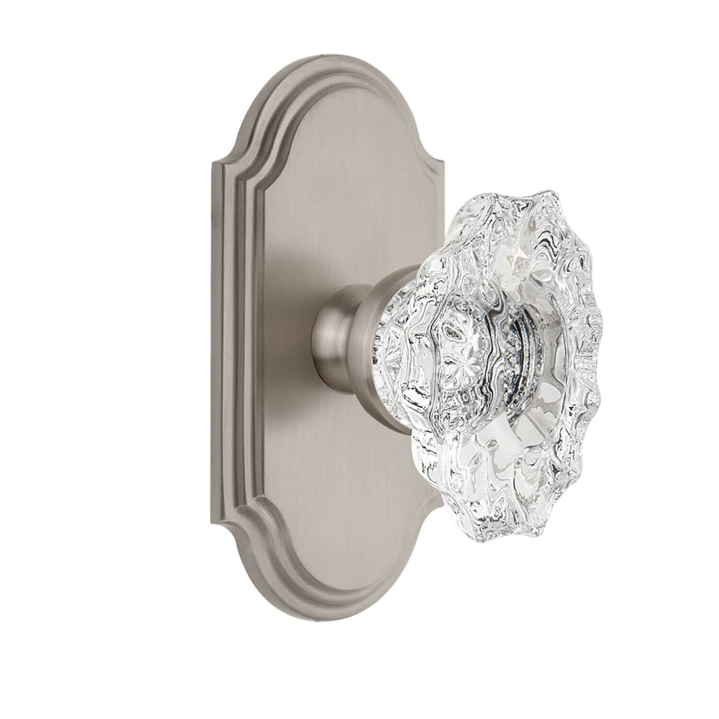 Arc Short Plate with Biarritz Crystal Knob in Satin Nickel
