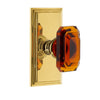 Carré Short Plate with Baguette Amber Crystal Knob in Polished Brass