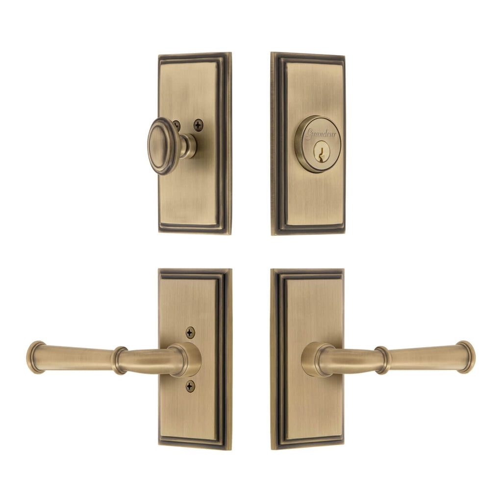 Carre Short Plate Entry Set with Georgetown Lever in Vintage Brass