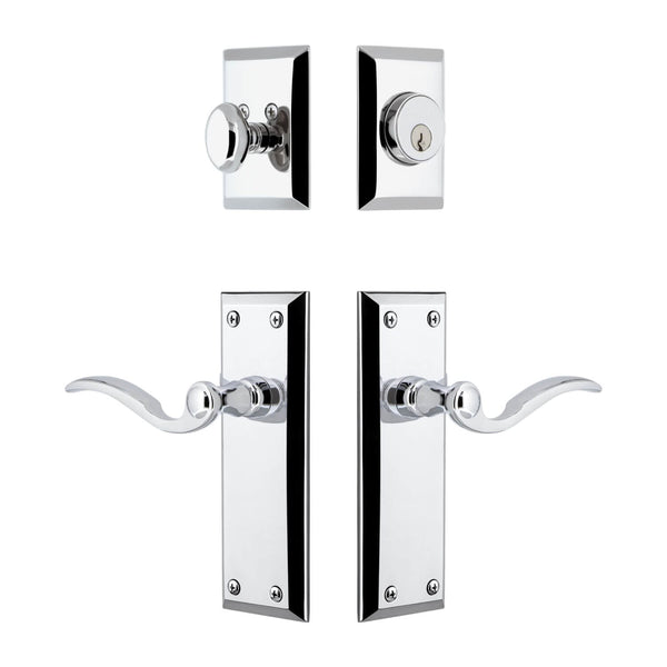 Fifth Avenue Long Plate Entry Set with Bellagio Lever in Bright Chrome  Grandeur Hardware