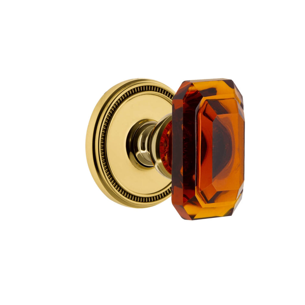 Soleil Rosette with Baguette Amber Crystal Knob in Polished Brass