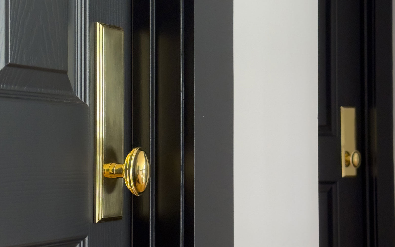 black door brass tall plate door hardware grandeur luxury home