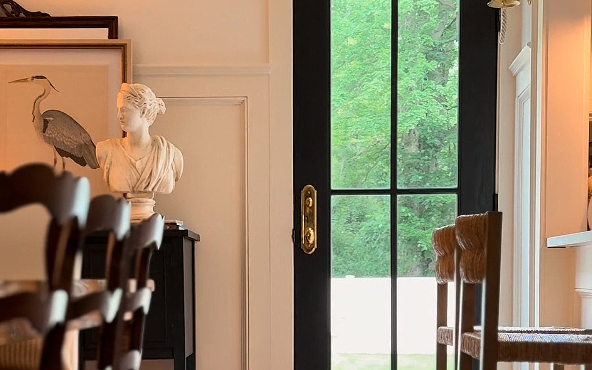 a modern nancy meyers style home with vintage touches and luxury brass door hardware from grandeur samantha jo interiors