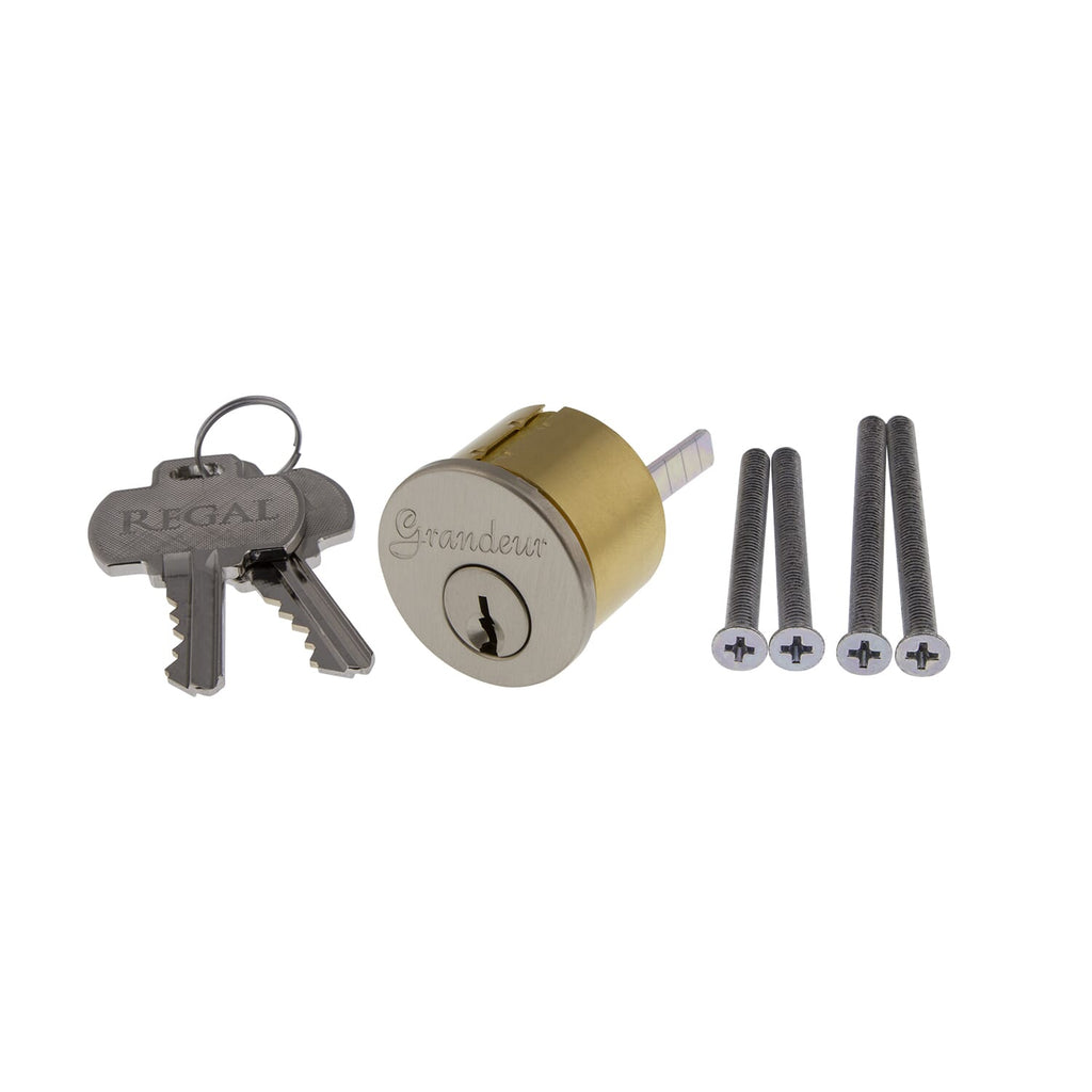 Deadbolt Cylinder and Cover without Key Code in Satin Nickel