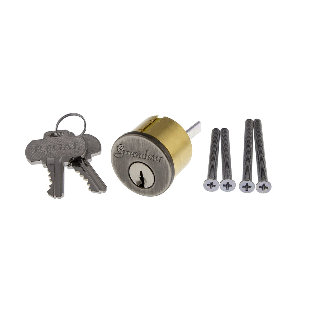 Deadbolt Cylinder and Cover with Key Code in Antique Pewter