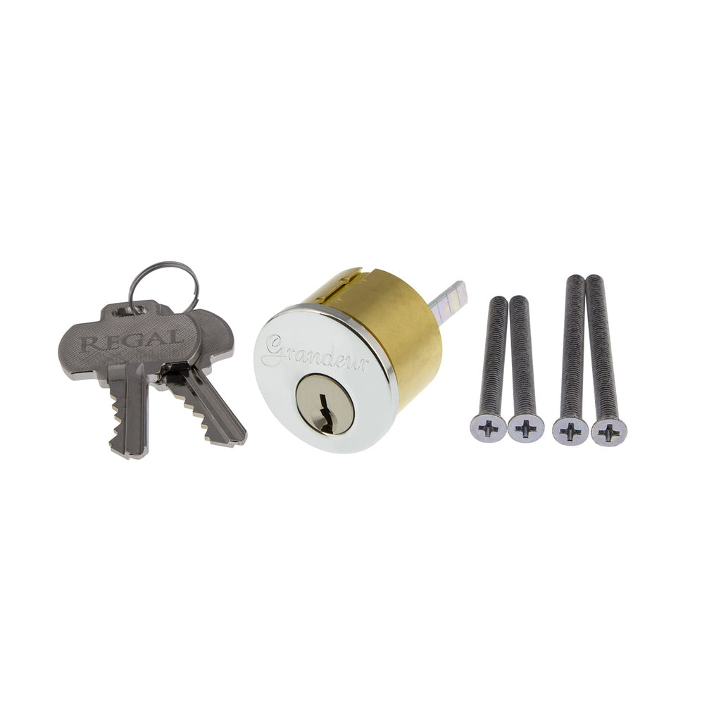 Deadbolt Cylinder and Cover with Key Code in Bright Chrome