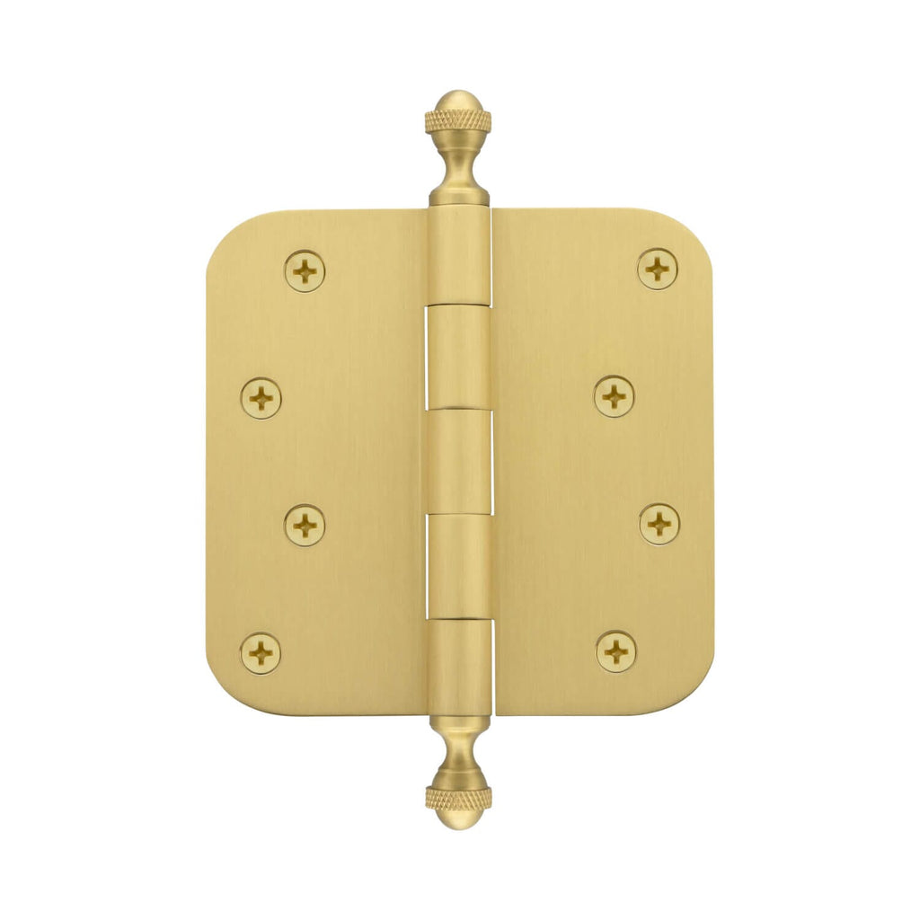 4" Acorn Tip Residential Hinge with Radius Corners in Satin Brass