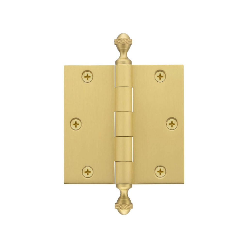 3.5" Acorn Tip Residential Hinge with 5/8" Square Corners in Satin Brass