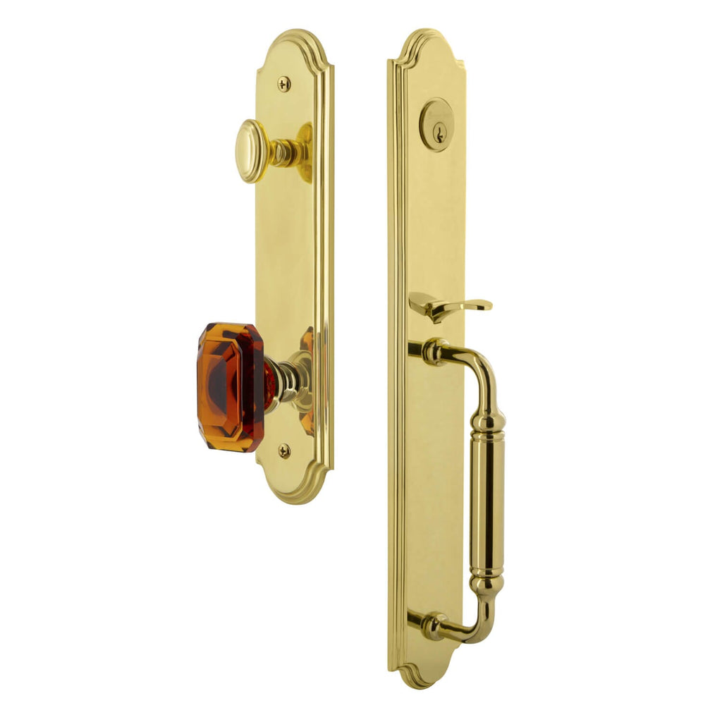 Arc One-Piece Handleset with C Grip and Baguette Amber Knob in Lifetime Brass