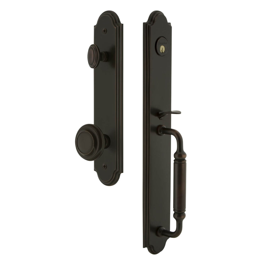 Arc One-Piece Handleset with C Grip and Circulaire Knob in Timeless Bronze