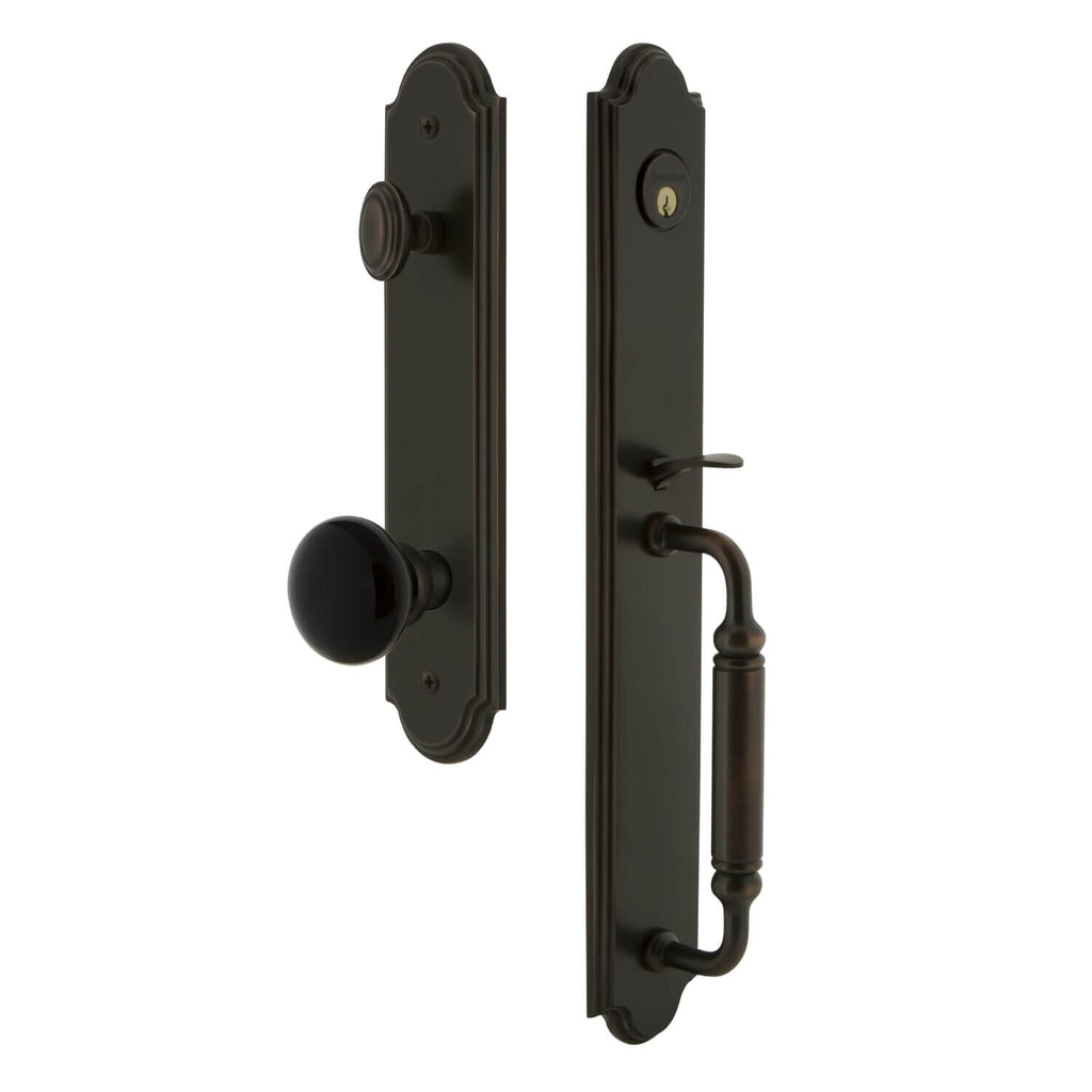 Grandeur Arc One-Piece Handleset with C Grip and Coventry Knob in Timeless Bronze