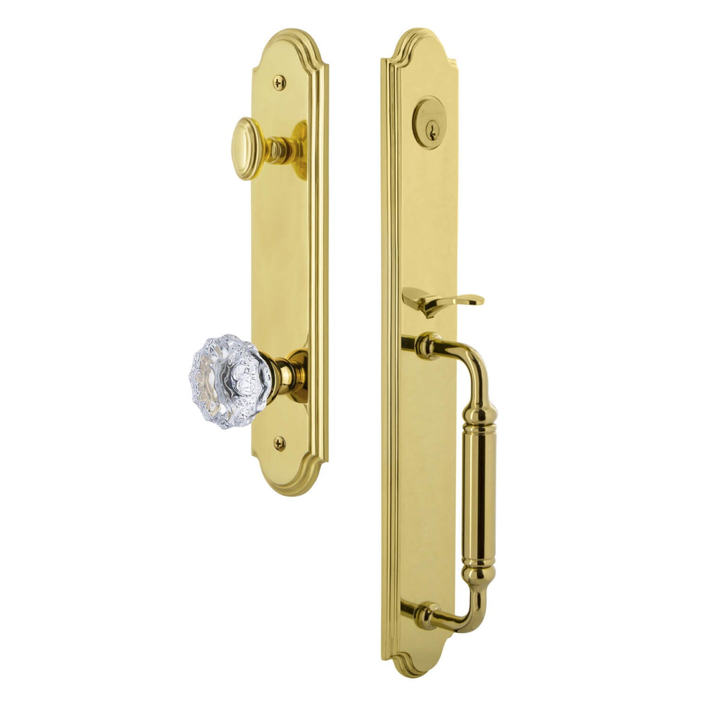 Arc One-Piece Handleset with C Grip and Fontainebleau Knob in Lifetime Brass