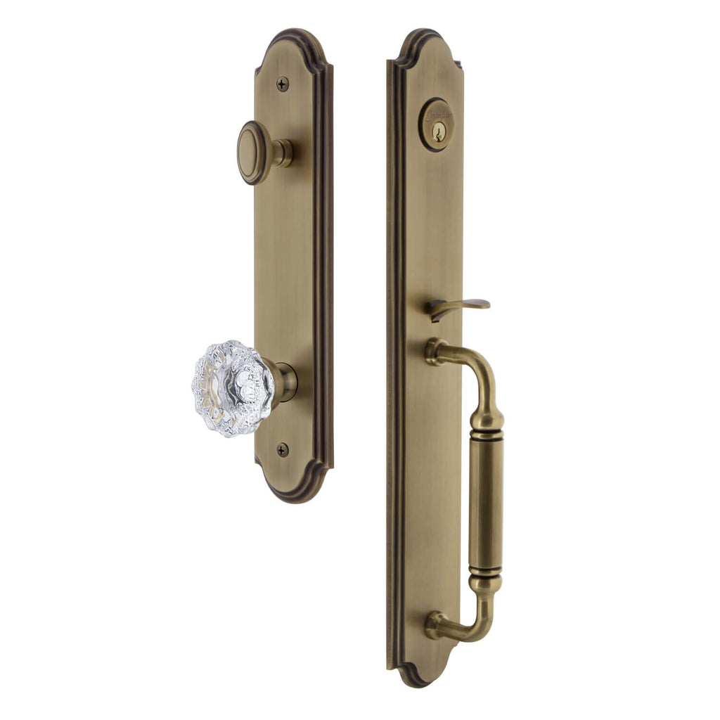 Arc One-Piece Handleset with C Grip and Fontainebleau Knob in Vintage Brass