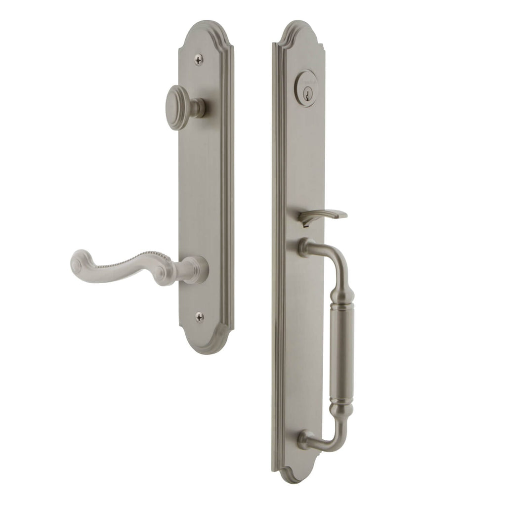 Arc One-Piece Handleset with C Grip and Newport Lever in Satin Nickel