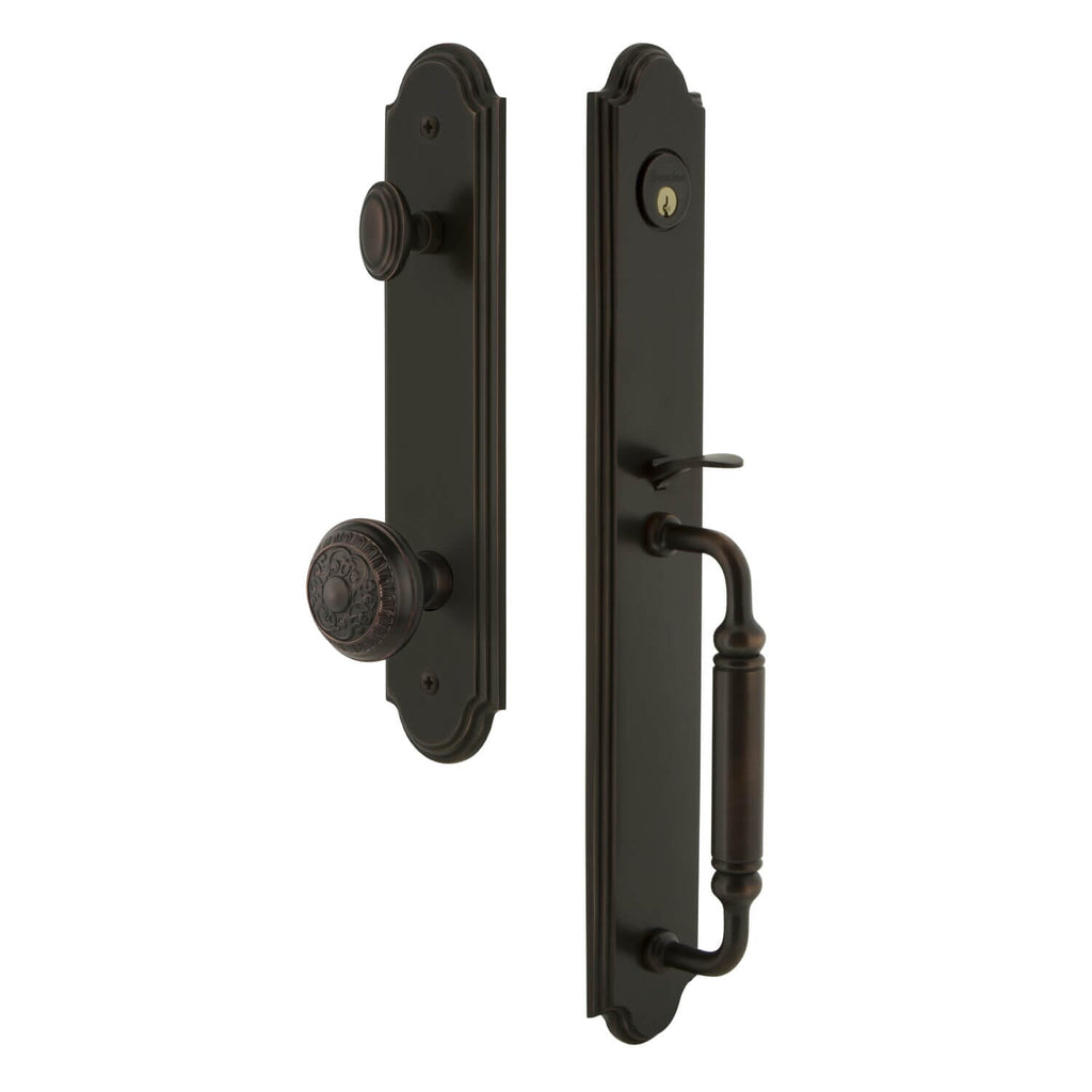 Arc One-Piece Handleset with C Grip and Windsor Knob in Timeless Bronze