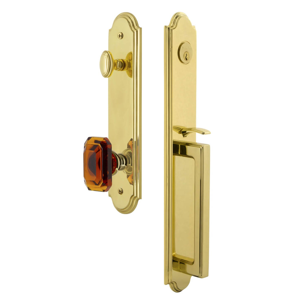 Arc One-Piece Handleset with D Grip and Baguette Amber Knob in Lifetime Brass