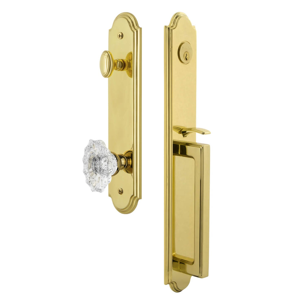 Arc One-Piece Handleset with D Grip and Biarritz Knob in Lifetime Brass