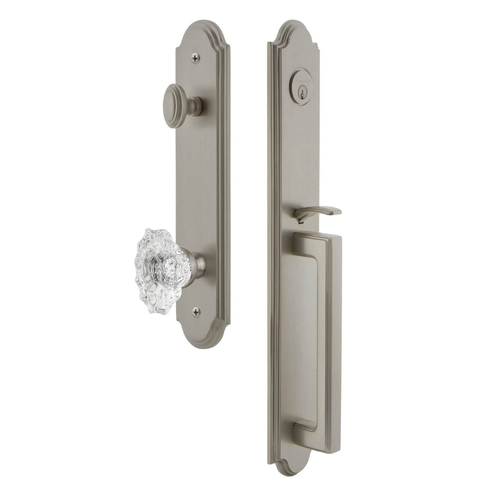 Arc One-Piece Handleset with D Grip and Biarritz Knob in Satin Nickel