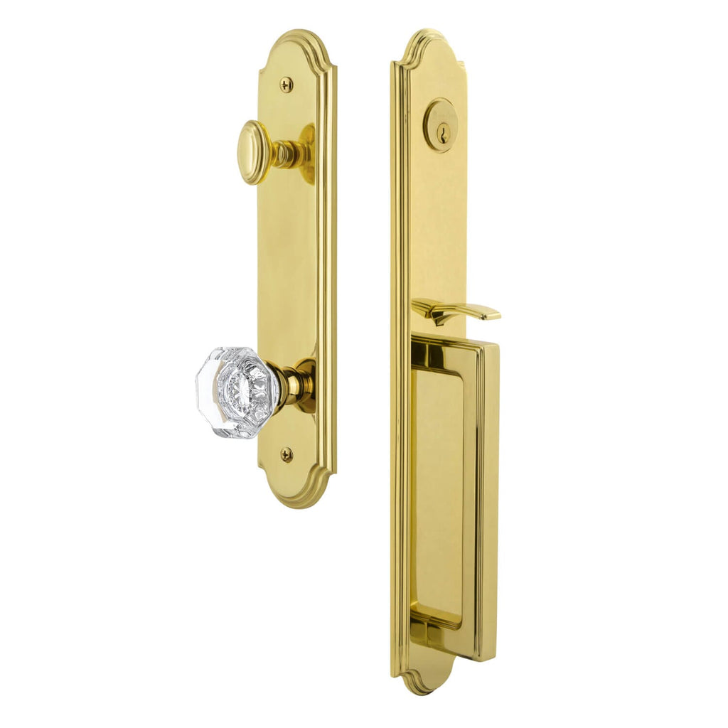 Arc One-Piece Handleset with D Grip and Chambord Crystal Knob in Lifetime Brass