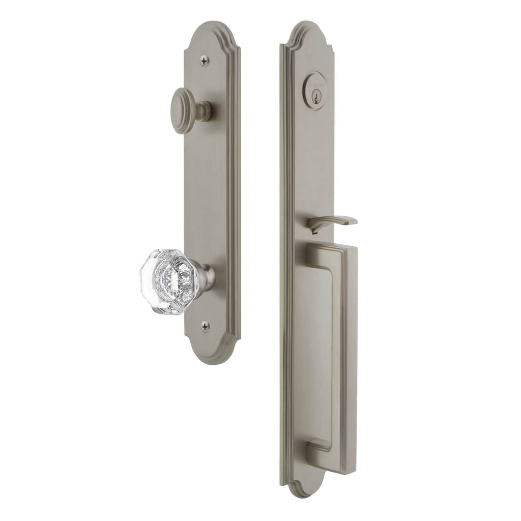 Arc One-Piece Handleset with D Grip and Chambord Crystal Knob in Satin Nickel