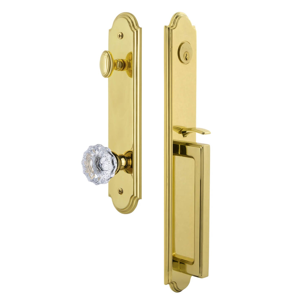 Arc One-Piece Handleset with D Grip and Fontainebleau Knob in Lifetime Brass