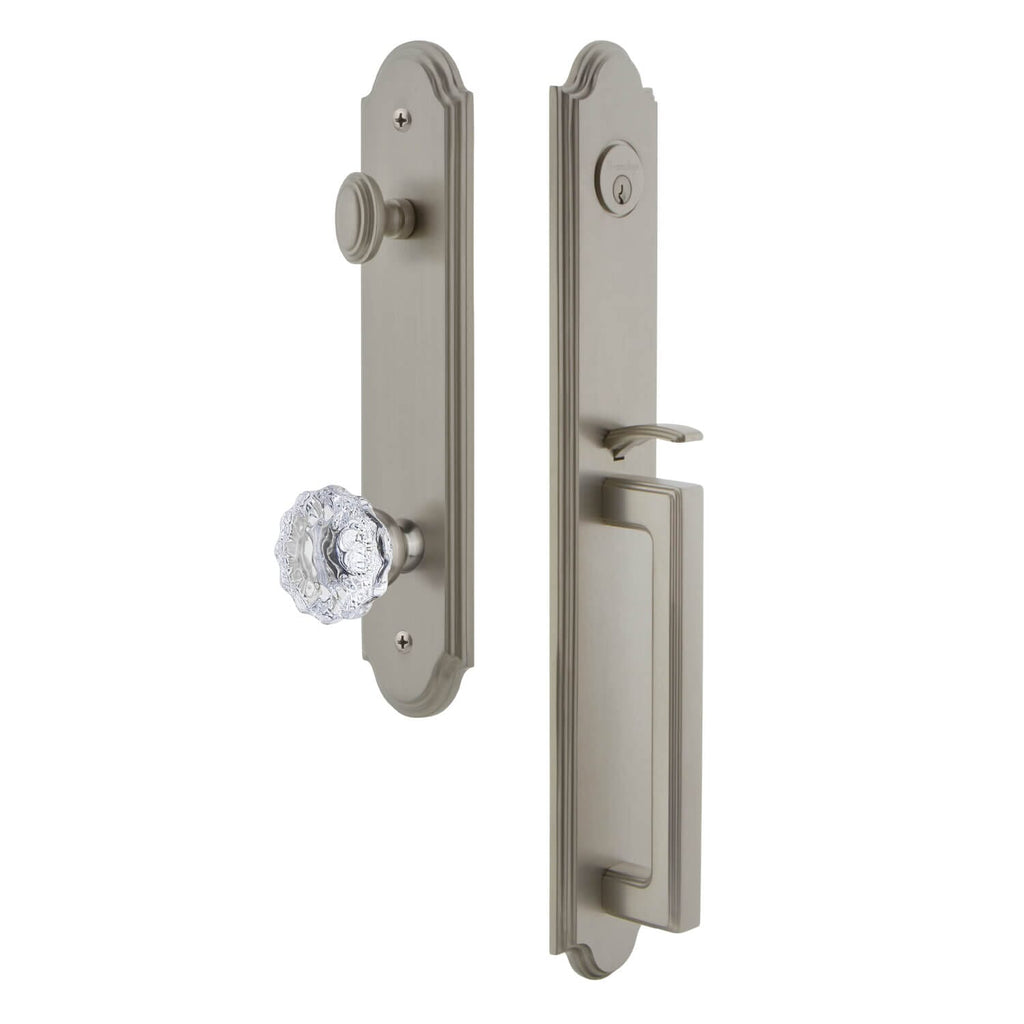 Arc One-Piece Handleset with D Grip and Fontainebleau Knob in Satin Nickel