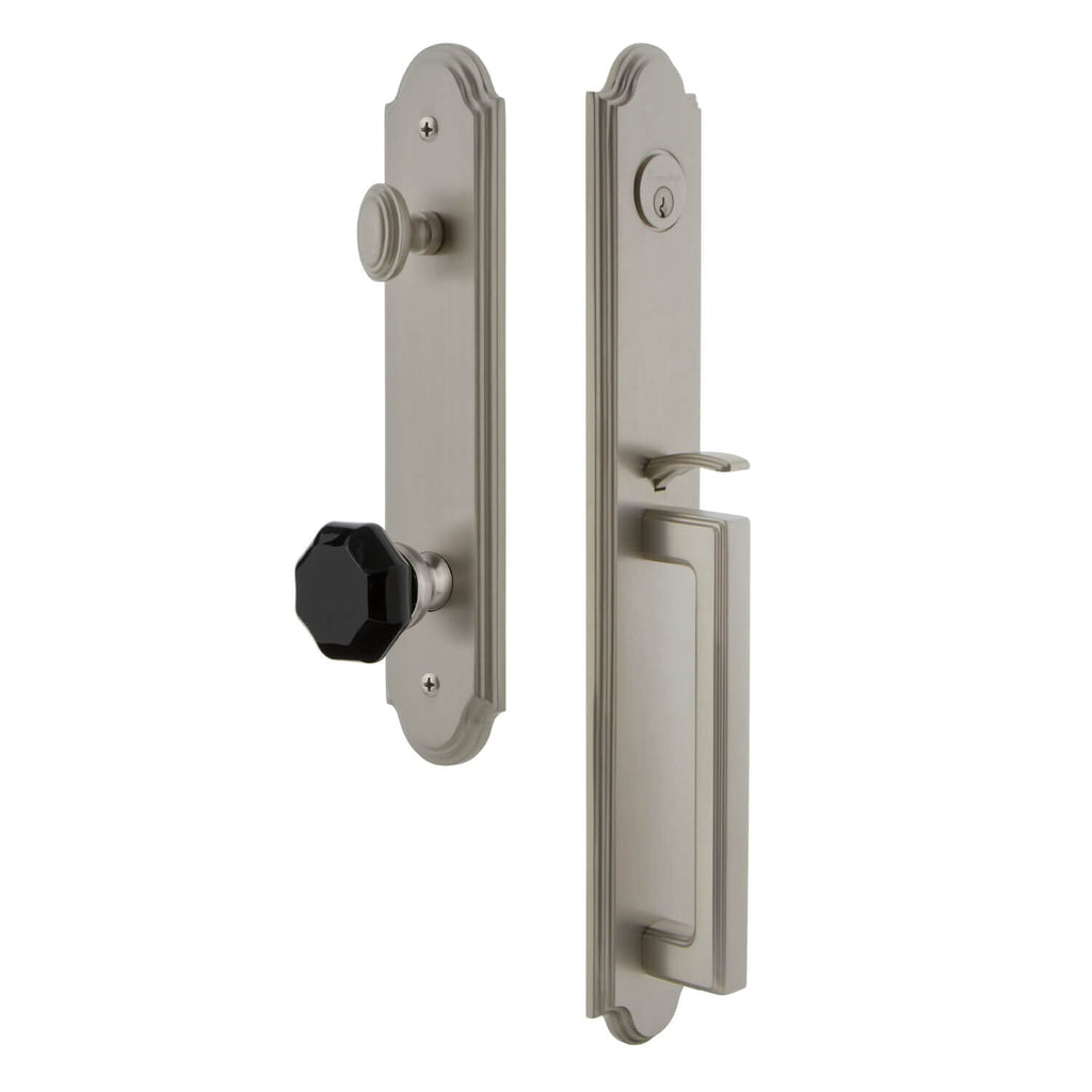 Grandeur Arc One-Piece Handleset with D Grip and Lyon Knob in Satin Nickel