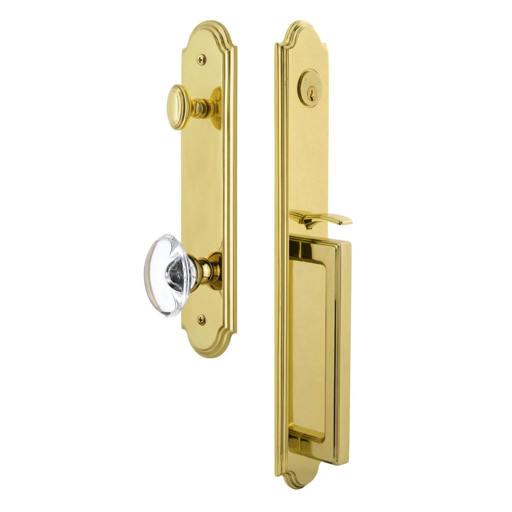 Arc One-Piece Handleset with D Grip and Provence Knob in Lifetime Brass