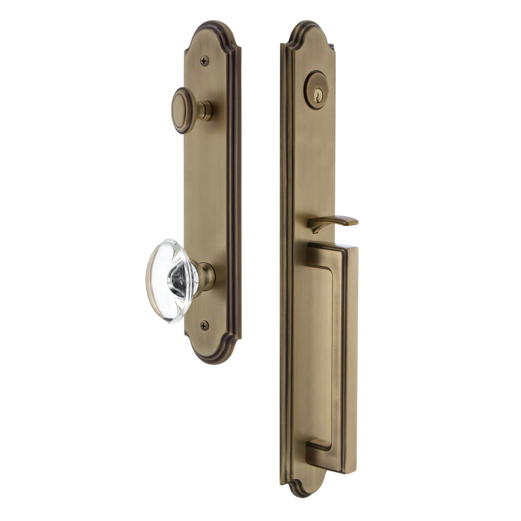 Arc One-Piece Handleset with D Grip and Provence Knob in Vintage Brass