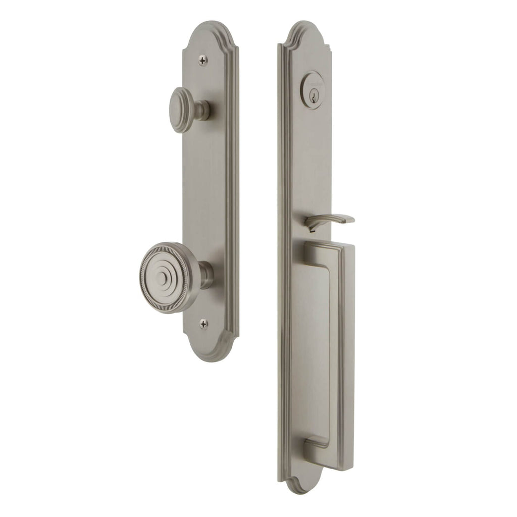 Arc One-Piece Handleset with D Grip and Soleil Knob in Satin Nickel