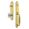 Arc One-Piece Handleset with F Grip and Baguette Clear Crystal Knob in Lifetime Brass