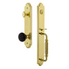 Grandeur Arc One-Piece Handleset with F Grip and Coventry Knob in Lifetime Brass