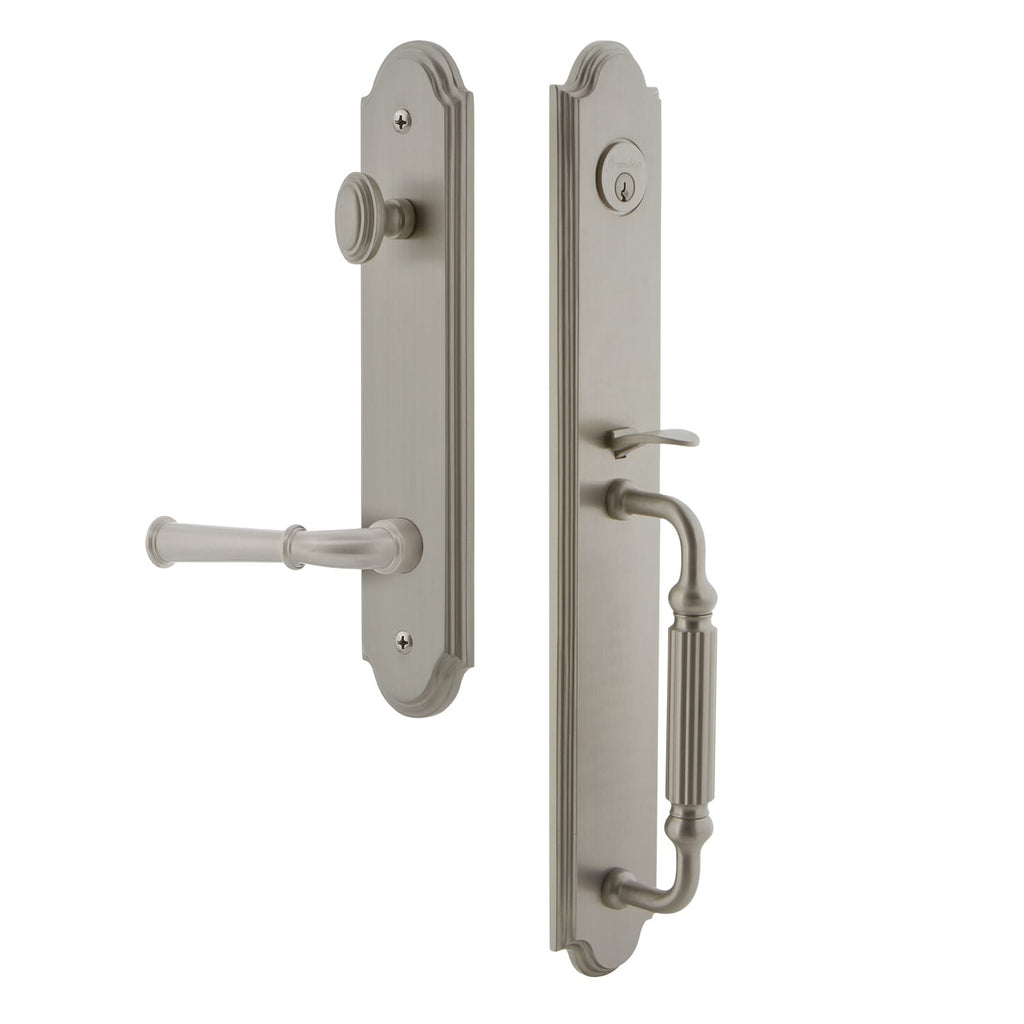 Arc One-Piece Handleset with F Grip and Georgetown Lever in Satin Nickel