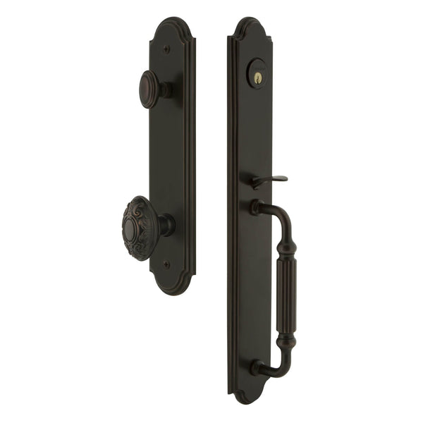 Arc One-Piece Handleset with F Grip and Grande Victorian Knob in Timel ...