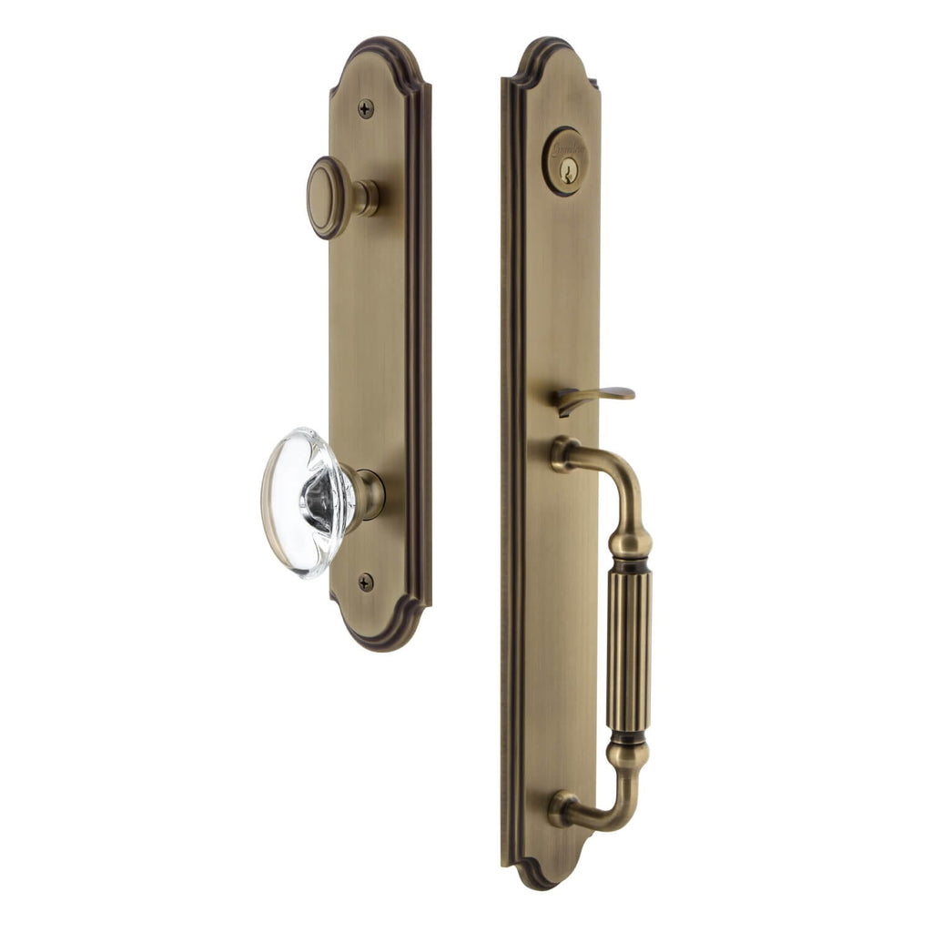 Arc One-Piece Handleset with F Grip and Provence Knob in Vintage Brass