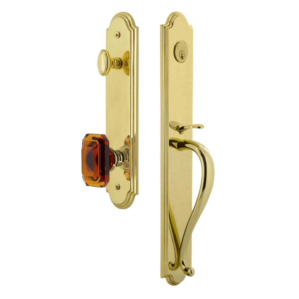 Arc One-Piece Handleset with S Grip and Baguette Amber Knob in Lifetime Brass