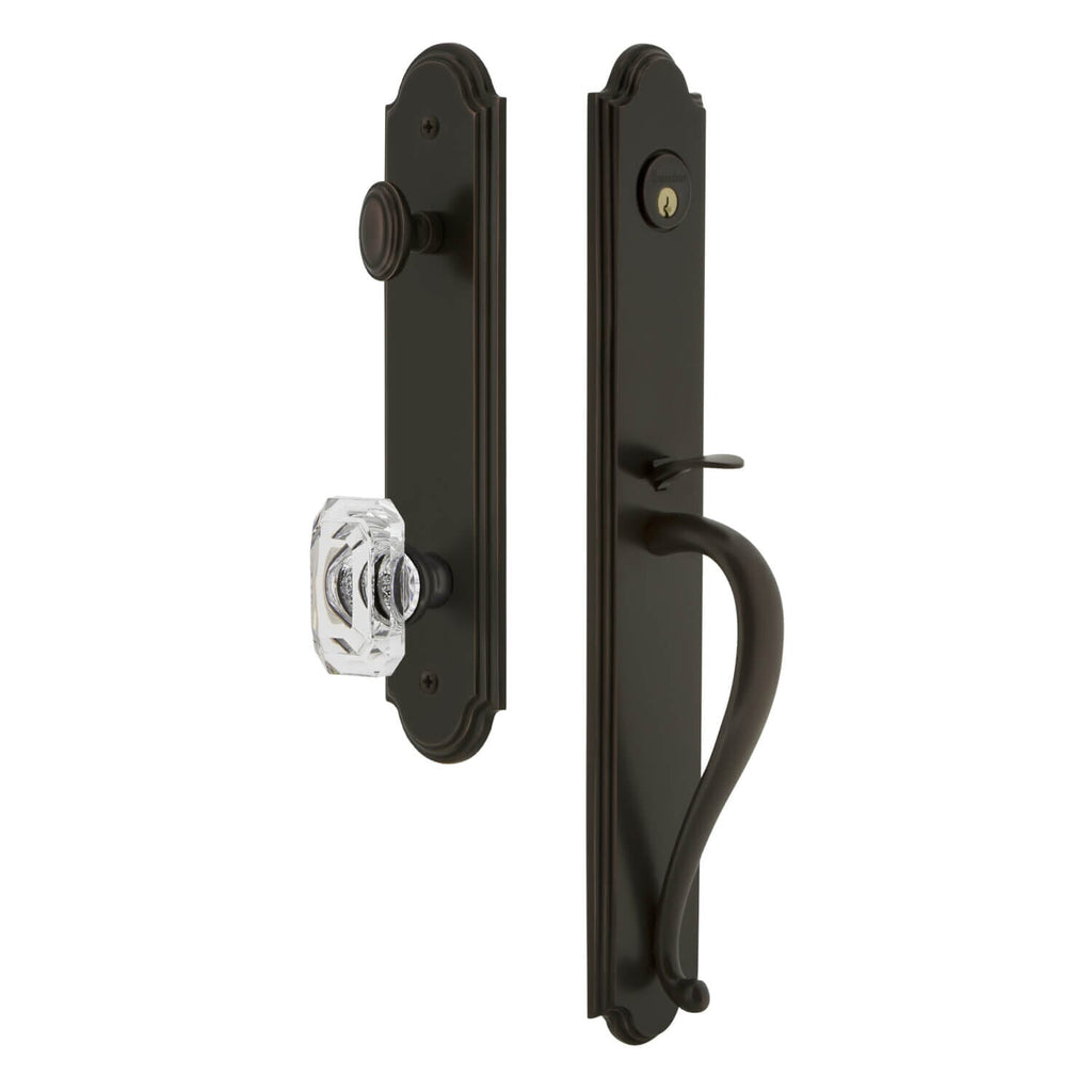 Arc One-Piece Handleset with S Grip and Baguette Clear Crystal Knob in Timeless Bronze