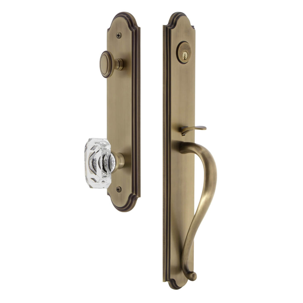 Arc One-Piece Handleset with S Grip and Baguette Clear Crystal Knob in Vintage Brass