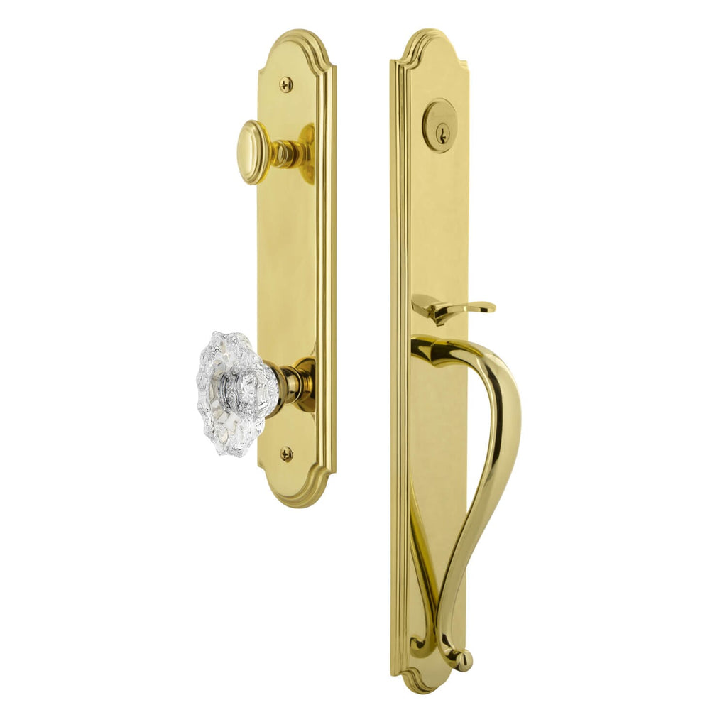 Arc One-Piece Handleset with S Grip and Biarritz Knob in Lifetime Brass