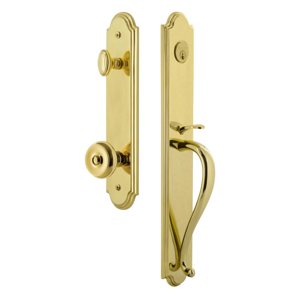 Arc One-Piece Handleset with S Grip and Bouton Knob in Lifetime Brass