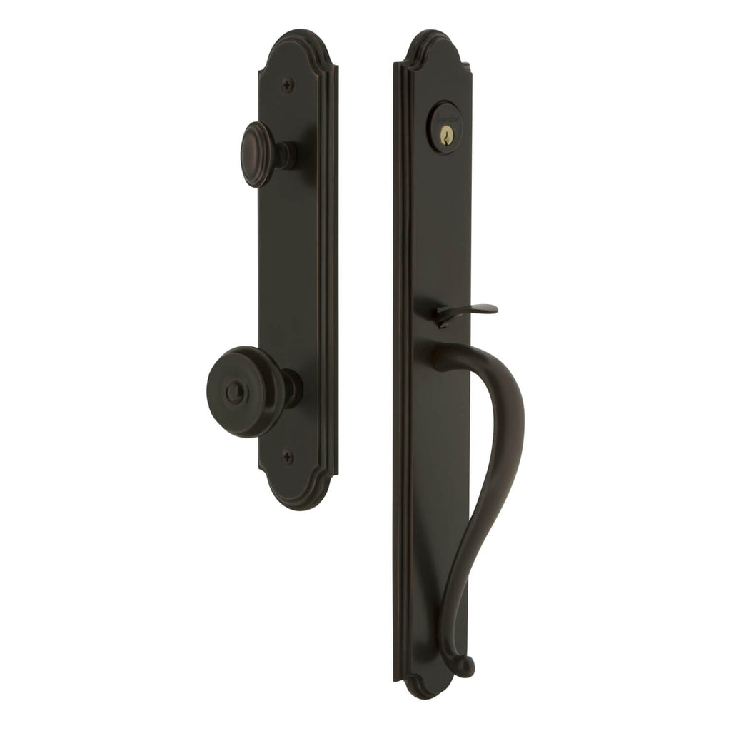 Arc One-Piece Handleset with S Grip and Bouton Knob in Timeless Bronze