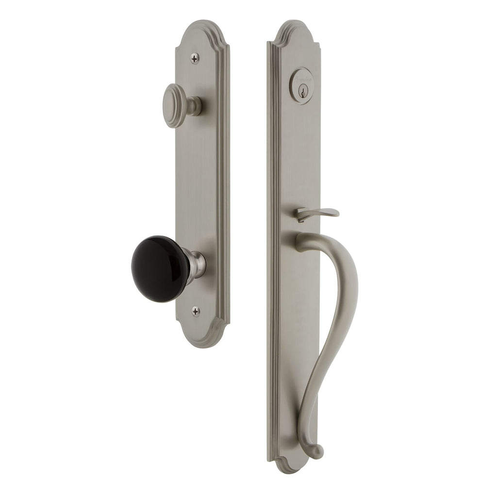 Grandeur Arc One-Piece Handleset with S Grip and Coventry Knob in Satin Nickel