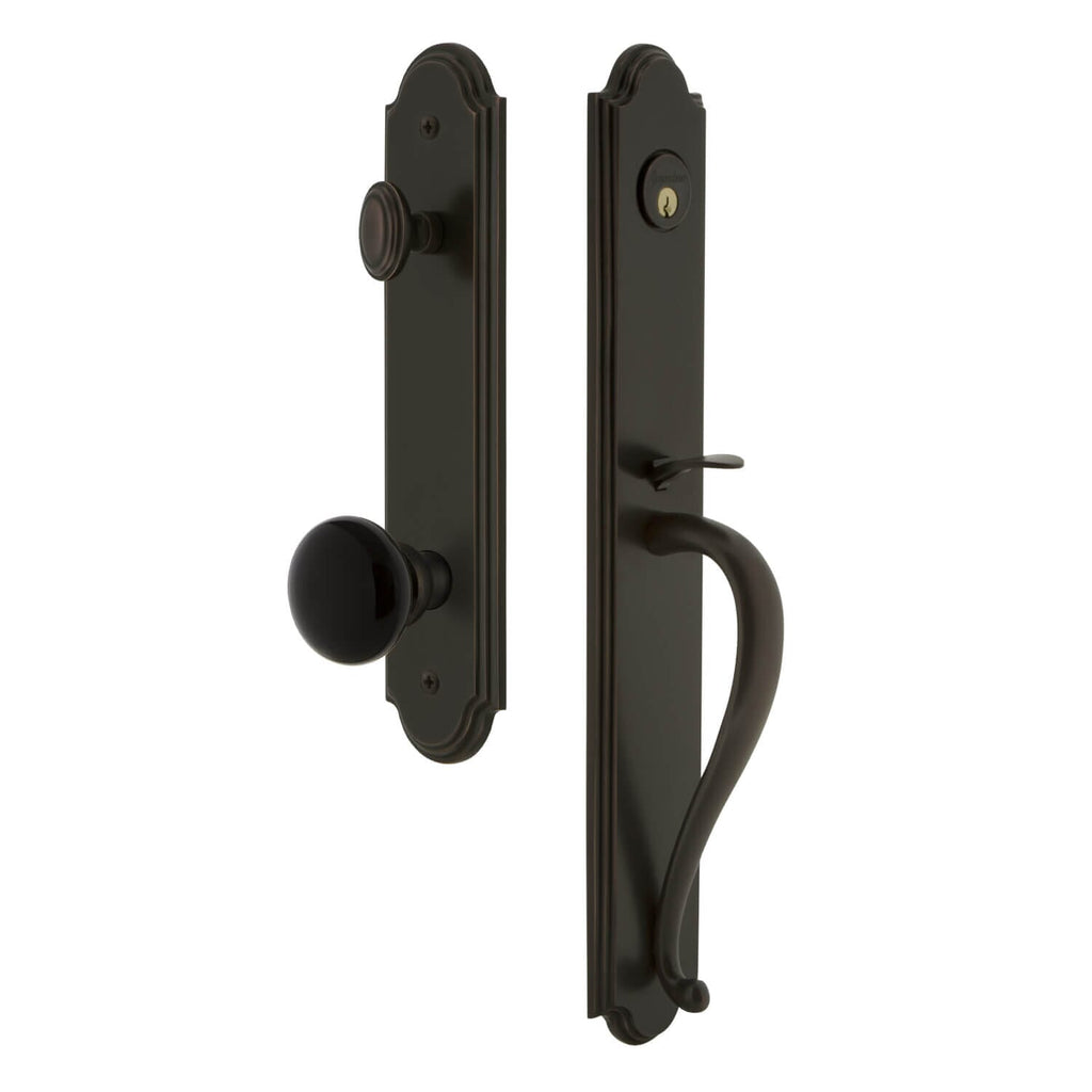 Grandeur Arc One-Piece Handleset with S Grip and Coventry Knob in Timeless Bronze