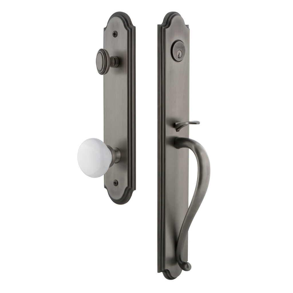 Arc One-Piece Handleset with S Grip and Hyde Park Knob in Antique Pewter