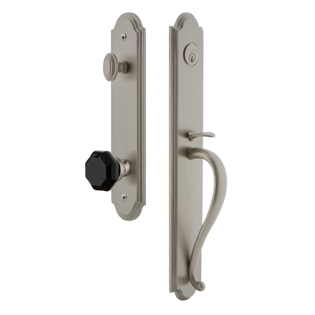 Grandeur Arc One-Piece Handleset with S Grip and Lyon Knob in Satin Nickel