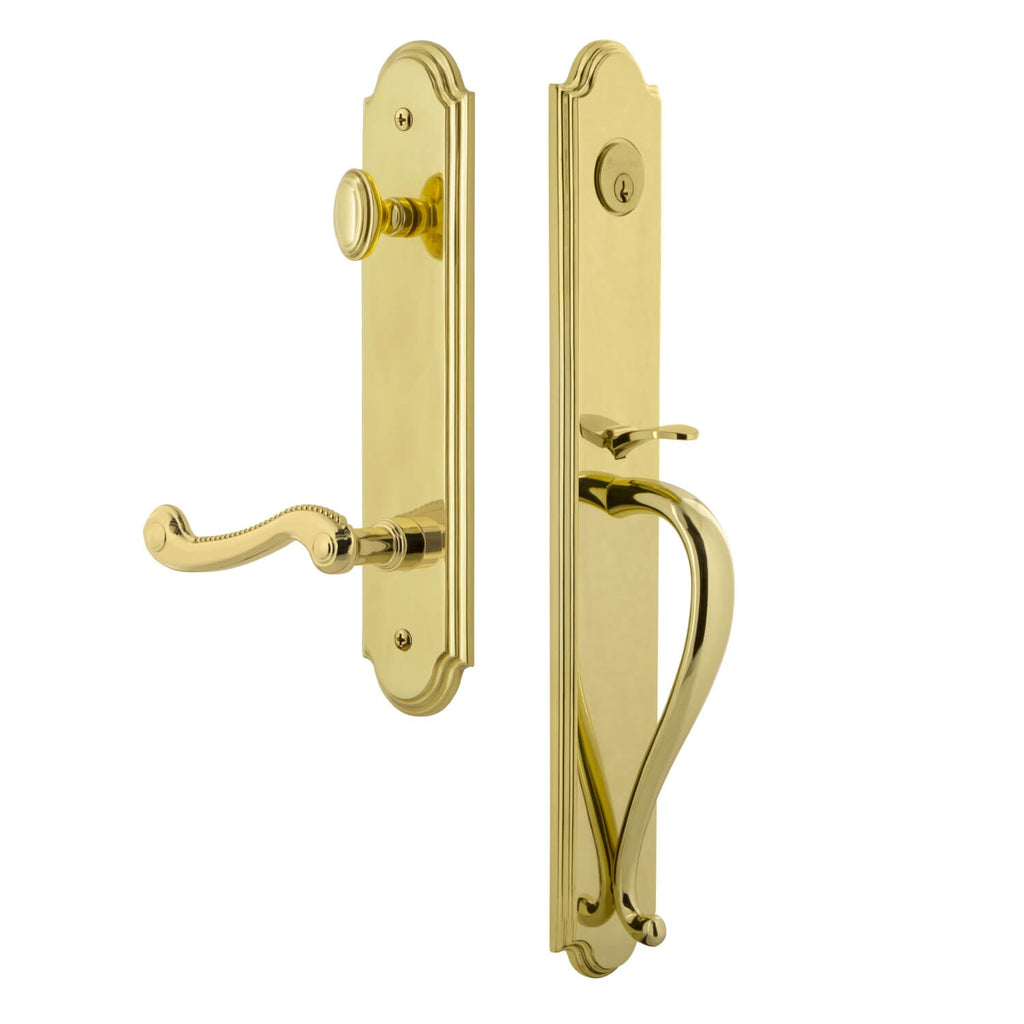 Arc One-Piece Handleset with S Grip and Newport Lever in Lifetime Brass