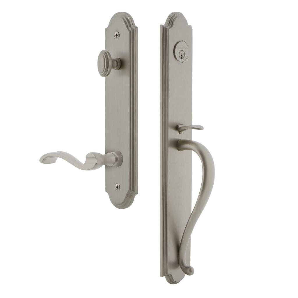 Arc One-Piece Handleset with S Grip and Portofino Lever in Satin Nickel